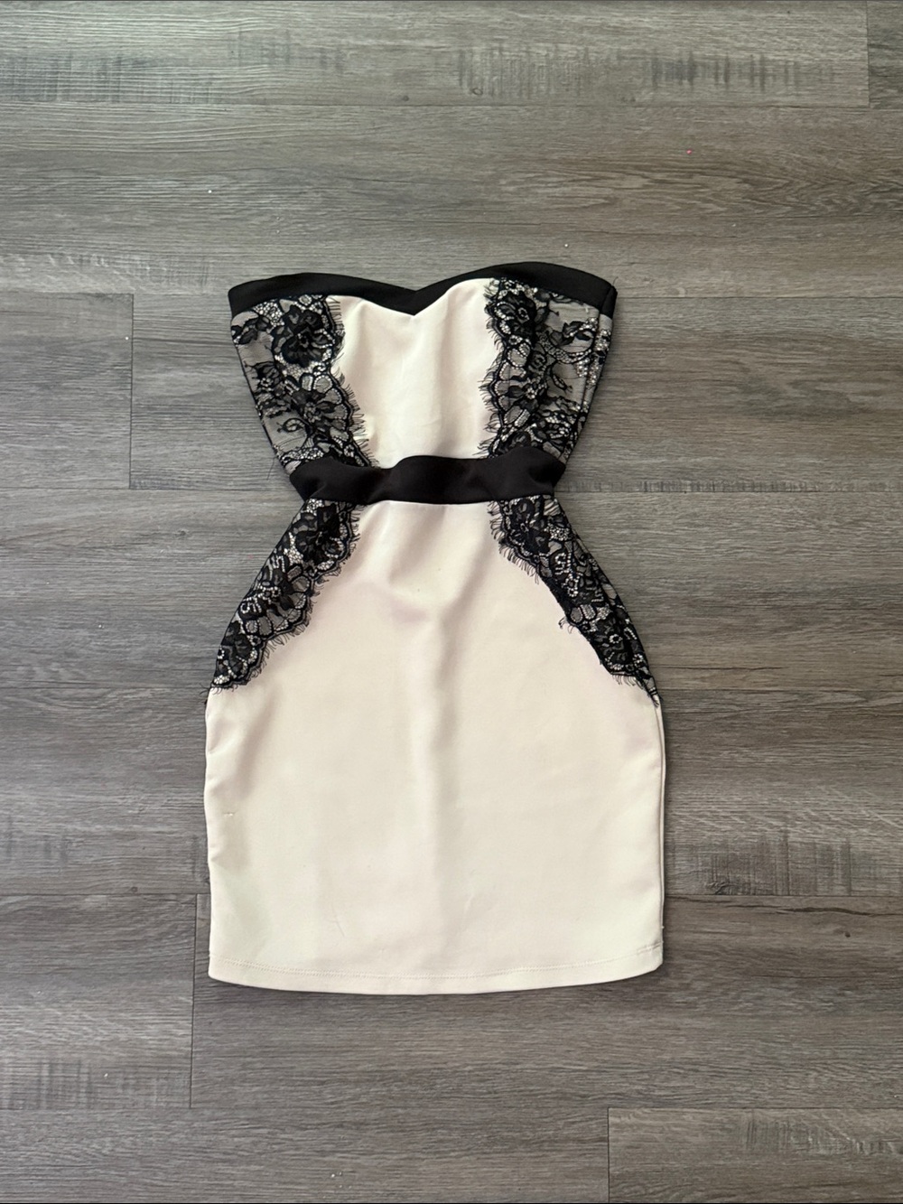 Rue21 Strapless Cream Dress with Black Lace Accents
